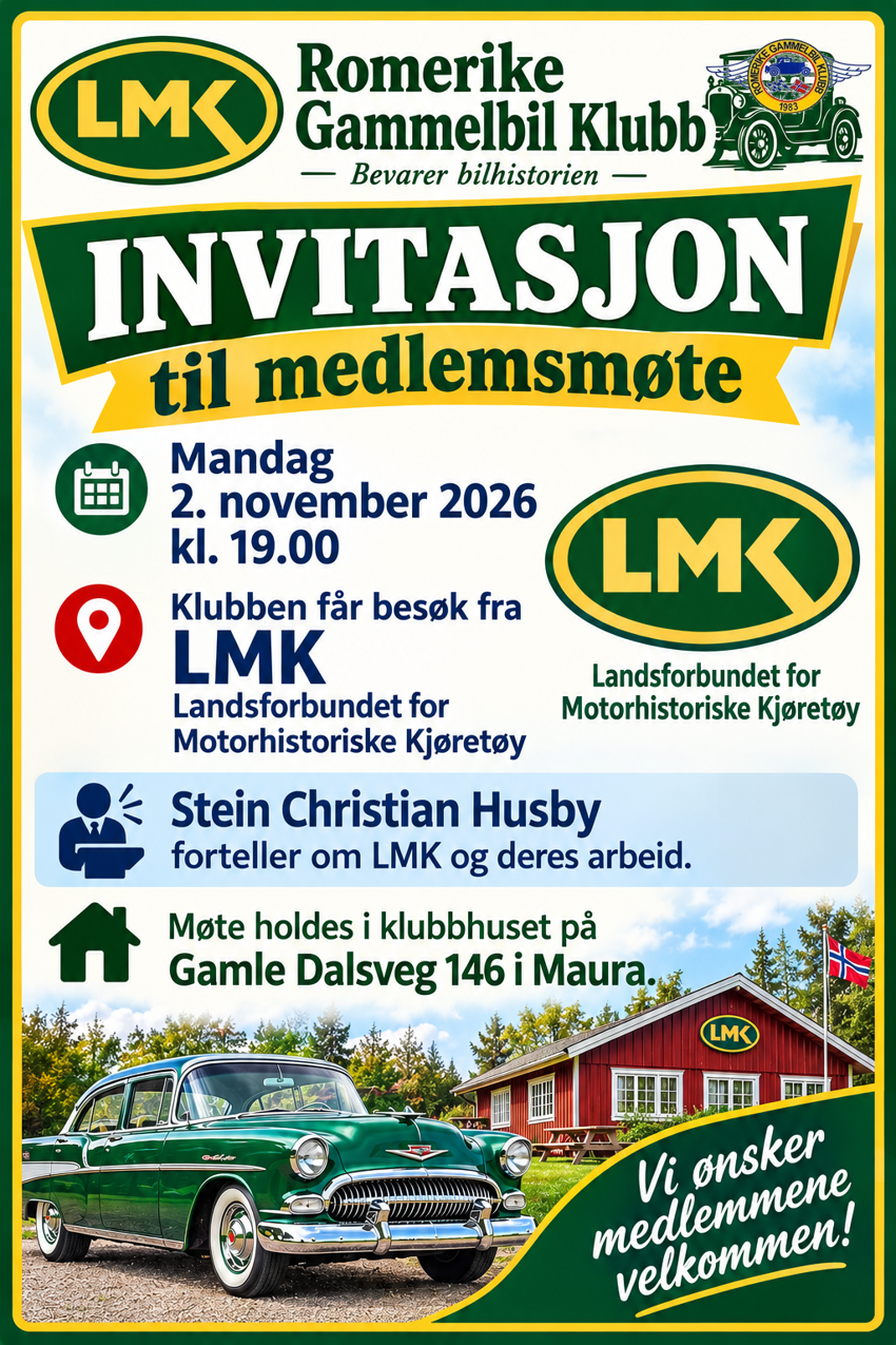 Velkommen til medlemsmøte mandag 2 nov.